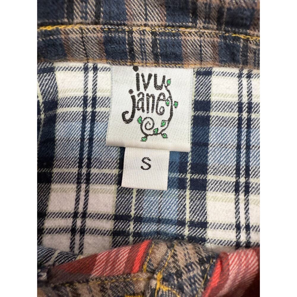 Patchwork Plaid Button Top Flannel Western Boho Shirt Coastal Cowgirl small - Picture 3 of 8